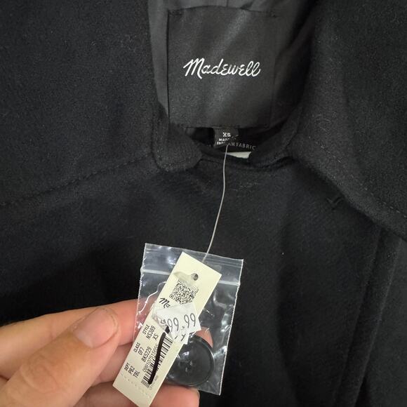 Madewell Double-Breasted Trench Coat Sz XS Black Drapey Wool-Blend Twill Belted - Picture 5 of 10